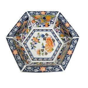 Vintage Imari Japanese Floral Hexagonal Serving Bowl China
